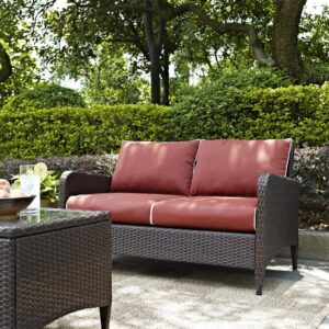 Kick back and relax in the comfort of the Kiawah Loveseat. Enjoy the deep seating and plush weather-resistant piped cushions
