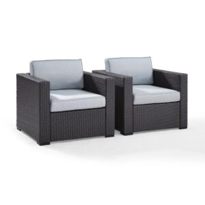 these chairs feature all-weather resin wicker over powder-coated steel frames. The deep seats of the chairs offer comfort with lush moisture-resistant cushions. Relax with a book or lounge with a friend