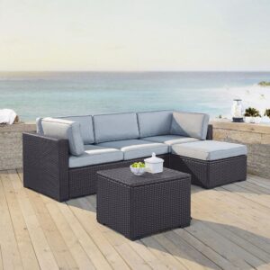 Relax and unwind with Biscayne 4pc Sectional Set. Every piece of the set has a durable powder-coated steel frame covered in beautiful all-weather resin wicker. The sofa and ottoman offer thick cushioned seats with moisture-resistant covers