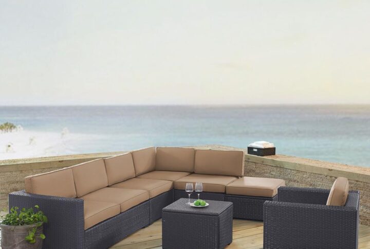 Entertaining outdoors is made effortless with the Biscayne 6pc Sectional.  Every piece of the set has a durable powder-coated steel frame covered in beautiful all-weather resin wicker. The sofa