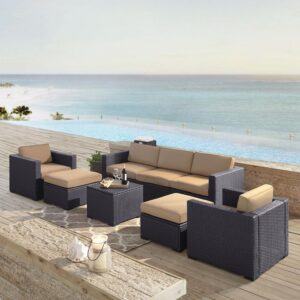 Entertaining outdoors is made effortless with the Biscayne 7pc Sectional.  Every piece of the set has a durable powder-coated steel frame covered in beautiful all-weather resin wicker. The sofa