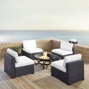 Entertaining outdoors is effortless with the Biscayne 5pc Chair Set.  The four armless chairs have durable powder-coated steel frames covered in beautiful all-weather resin wicker. Each seat is topped with lush dyed yarn polyester cushion covers
