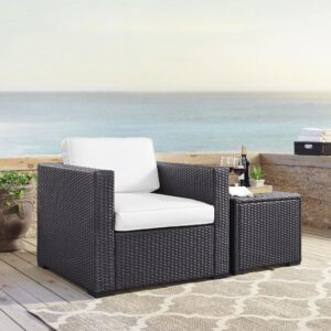this chair features all-weather resin wicker over a powder-coated steel frame. The deep seat offers comfort with lush