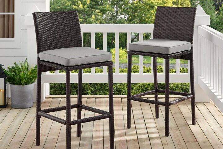 Enjoy entertaining outside with our elegantly designed all-weather resin wicker bar stools.  This finely crafted collection features intricately woven wicker over durable steel frames providing both comfort and style.   Perfect as a stools