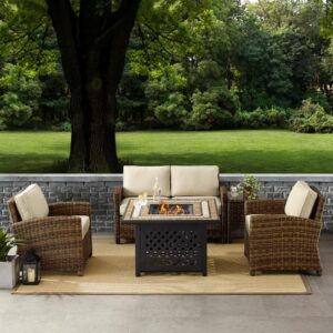 Relax by the warmth of the fire with the Bradenton 5Pc Conversation Set. The loveseat