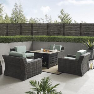 Relax with a drink in the warm summer sun or get cozy around the fire on a cool autumn night with the Beaufort 5pc Chair Set. Featuring deep seats with thick cushions