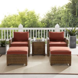 make the chairs and ottomans stylish and comfortable. The Bradenton 5pc Patio Chair Set includes a small side table for keeping your cool drink close at hand.