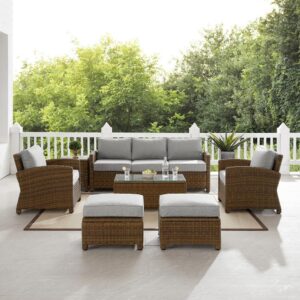 Spend warm summer days and cool summer nights with the Bradenton 7Pc Sofa Set. Each piece of the set has a sturdy steel frame covered in all-weather resin wicker. The sofa
