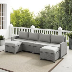 Lounge in comfort and style with the Bradenton 4pc Sectional Set. This set features moisture-resistant cushions and sturdy steel frames wrapped in beautiful all-weather wicker. Modular in design