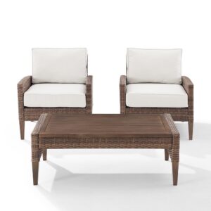 this patio set is a chic upgrade to your outdoor space. All-weather resin wicker and quick-drying olefin fabric come together to create durable outdoor chairs. With a stylish mix of elements