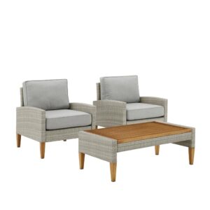 Prepare to lounge and chat away in the Capella 3pc Outdoor Chair Set. Blending cool neutral tones with natural finishes