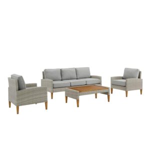 Bring coastal swagger to outdoor entertaining with the Capella 4pc Sofa Set. Blending cool neutral tones with natural finishes
