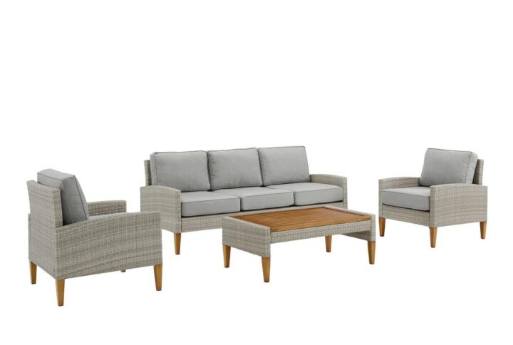 Bring coastal swagger to outdoor entertaining with the Capella 4pc Sofa Set. Blending cool neutral tones with natural finishes