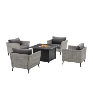 Cozy up by the fire in mid-century modern style with the Richland 5pc Conversation Set. Featuring a sleek silhouette and tapered legs