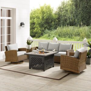 with cushions covered in solution-dyed polyester. The patio chairs feature high-quality rocking and swivel bases for smooth