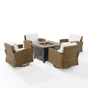 Spend warm summer days and cool summer nights with the Bradenton 5Pc Swivel Rocker Conversation Set. Resisting stains