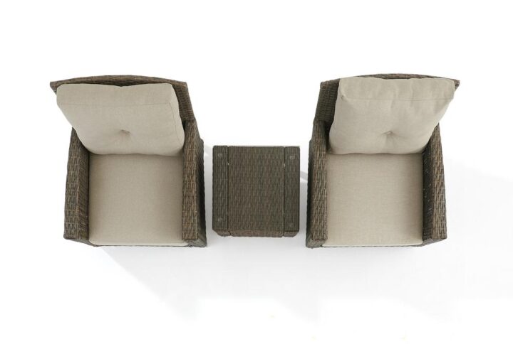 Lounge outdoors in classic style with the Rockport 3pc Outdoor Chair Set. With high seat backs and plush cushions