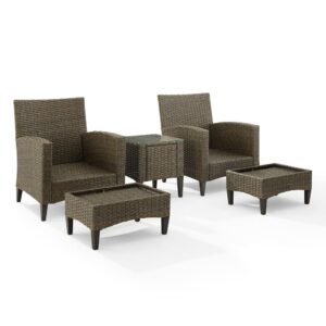 Lounge outdoors in classic style with the Rockport 5pc Outdoor Chair Set. With high seat backs and plush cushions
