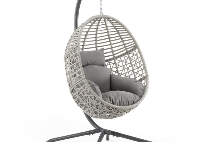 Relax in the gentle sway of the Lorelei Hanging Egg Chair. With all-weather rattan wicker over a steel frame