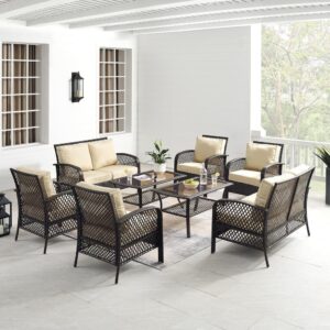 Gather friends and family for a day of relaxation with the Tribeca 8pc Conversation Set. With a unique lattice design
