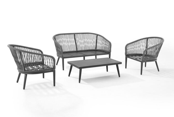 Create a modern oasis with the Dover 4pc Conversation Set. Each piece features a powder-coated steel frame