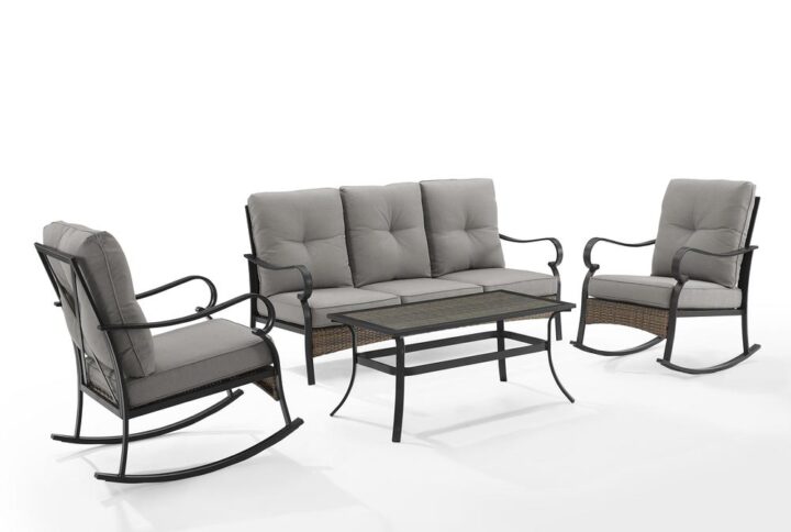 The Dahlia 4pc Sofa Set charms with traditional elements like curved arms and x-back seating. Constructed of powder-coated steel