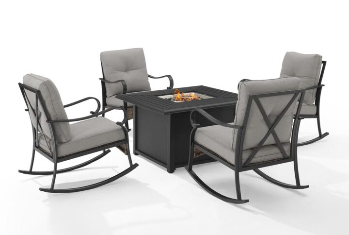 The Dahlia 5pc Conversation Set charms with traditional elements like curved arms and x-back seating. Constructed of powder-coated steel
