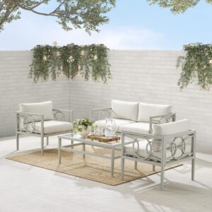 A streamlined silhouette and modern sculptural details are the hallmarks of the Ashford 4pc Conversation Set. Constructed from powder-coated steel