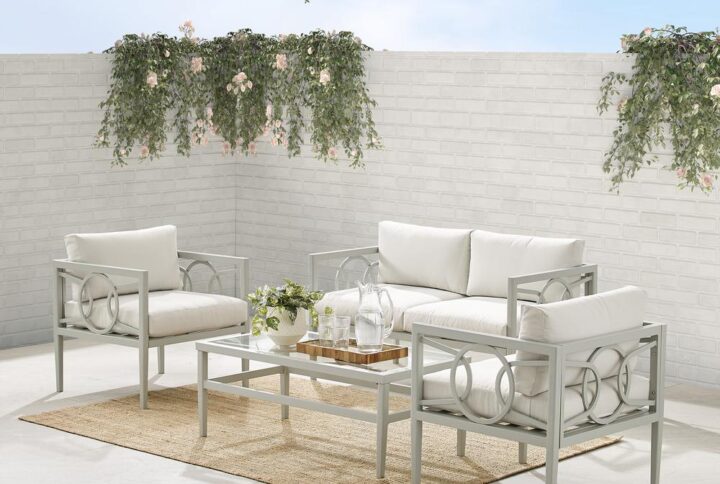 A streamlined silhouette and modern sculptural details are the hallmarks of the Ashford 4pc Conversation Set. Constructed from powder-coated steel