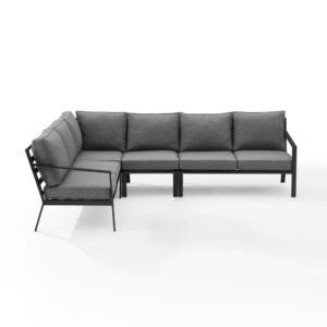 this outdoor sectional sofa has a powder-coated steel frame topped with thick