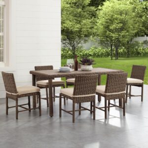 while the table showcases a durable poly lumber top. Offering seating for six diners