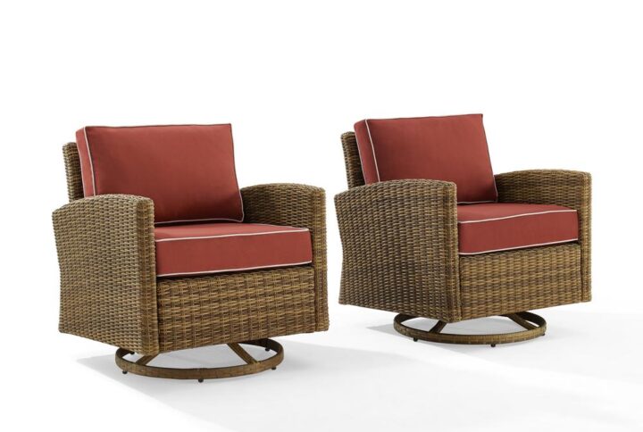 Outdoor lounging gets an upgrade with the Bradenton 2pc Swivel Rocker Chair Set. Featuring a sturdy steel frame wrapped in beautiful resin wicker