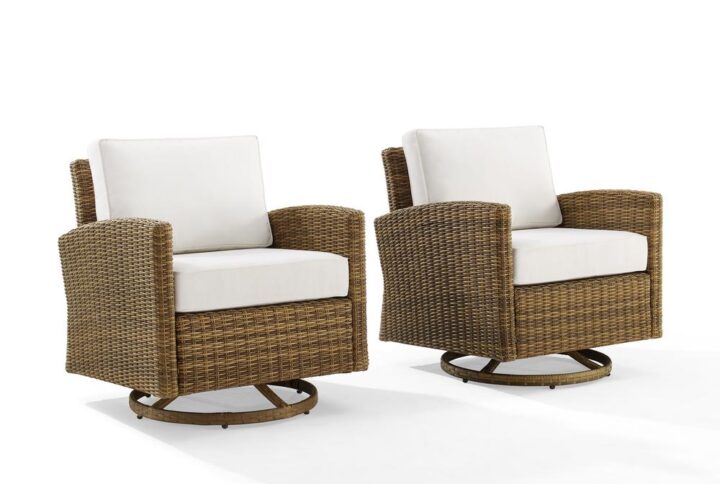Outdoor lounging gets an upgrade with the Bradenton 2pc Swivel Rocker Chair Set. Featuring a sturdy steel frame wrapped in beautiful resin wicker