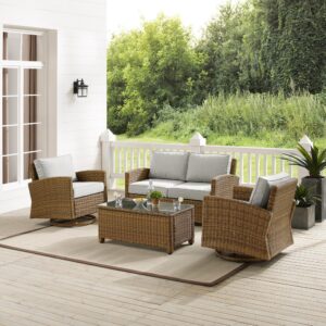 the Bradenton 4pc Conversation Set with Swivel Rockers fits the bill.  Each piece of the set features sturdy steel frames wrapped in beautiful all-weather wicker