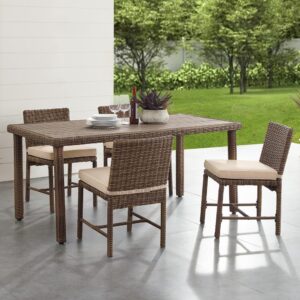 while the table showcases a durable poly lumber top. Offering seating for four diners