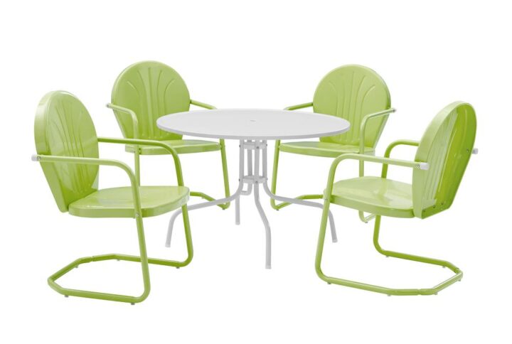 Add retro simplicity and function to outdoor dining with the Griffith 5pc Dining Set. Featuring a powder-coated finish over durable steel