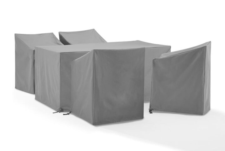 Give shelter to your patio furniture set with this 5pc universal protective outdoor cover set. Sewn from heavy gauge
