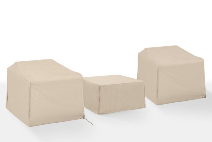 Give shelter to your patio furniture with this 3pc universal protective outdoor cover set. Sewn from heavy gauge