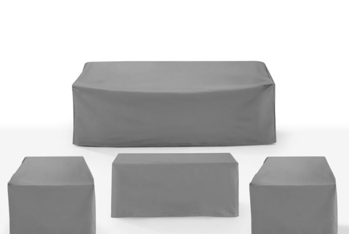 Give shelter to your outdoor patio furniture with this 4pc universal protective outdoor cover set. Sewn from heavy gauge