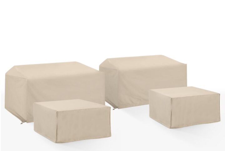 Give shelter to your patio furniture with this 4pc universal protective outdoor cover set. Sewn from heavy gauge