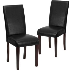This leather Parsons Chair will add contemporary sophistication to your dining room or living room. This chair can be used as an accent chair around the home when giving your home a more decorative appeal. The European designed side chair features black leather upholstery