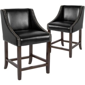 Bring warmth and comfort to your home while adding some world class elegance with this set of 2 classically sophisticated black counter stools. Have breakfast at your kitchen island or hang out with friends around the dining room table in style. Boasting soft and durable LeatherSoft upholstery paired with decorative nail head trim