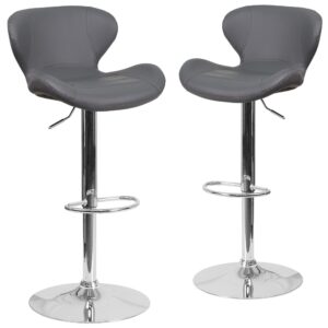 This designer chair will make an attractive statement in the home. This stool stands out with stylish line stitching throughout the upholstery. The height adjustable swivel seat adjusts from counter to bar height with the handle located below the seat. The chrome footrest supports your feet while also providing a contemporary chic design. To help protect your floors