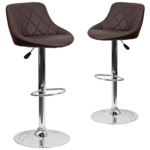 This dual purpose stool easily adjusts from counter to bar height. The bucket seat design will make this a great accent chair around the bar area or kitchen. The easy to clean vinyl upholstery is an added bonus when stool is used regularly. The height adjustable swivel seat adjusts from counter to bar height with the handle located below the seat. The chrome footrest supports your feet while also providing a contemporary chic design.