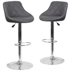 This dual purpose stool easily adjusts from counter to bar height. The bucket seat design will make this a great accent chair around the bar area or kitchen. The easy to clean vinyl upholstery is an added bonus when stool is used regularly. The height adjustable swivel seat adjusts from counter to bar height with the handle located below the seat. The chrome footrest supports your feet while also providing a contemporary chic design. To help protect your floors