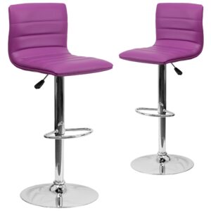 This modern barstool is upholstered in a durable vinyl upholstery and adjusts from counter to bar height. This armless design is gracefully contoured for your comfort. The height adjustable swivel seat adjusts from counter to bar height with the handle located below the seat. The chrome footrest supports your feet while also providing a contemporary chic design.