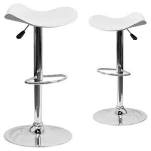 This sleek dual purpose stool easily adjusts from counter to bar height. The backless design is casual and contemporary which allow it to seamlessly accent any area in the home. The easy to clean vinyl upholstery is perfect when being used on a regular basis. The height adjustable swivel seat adjusts from counter to bar height with the handle located below the seat. The chrome footrest supports your feet while also providing a contemporary chic design.