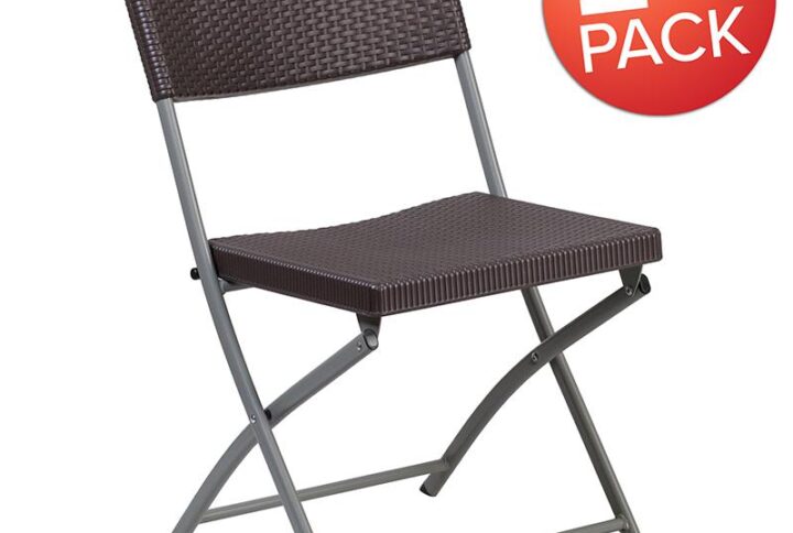 Add some pizzazz to your residential or commercial space with this stylish folding chair. This plastic chair has a woven rattan design throughout that offers an appealing look and is suitable for indoor or outdoor use. The durable steel tubular frame