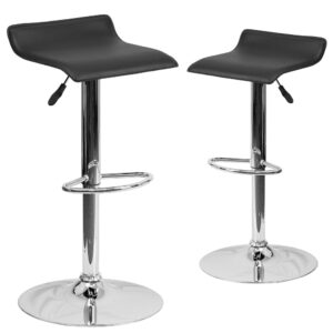 This sleek dual purpose stool easily adjusts from counter to bar height. The backless design is casual and contemporary which allow it to seamlessly accent any area in the home. The easy to clean vinyl upholstery is perfect when being used on a regular basis. The height adjustable swivel seat adjusts from counter to bar height with the handle located below the seat. The chrome footrest supports your feet while also providing a contemporary chic design.
