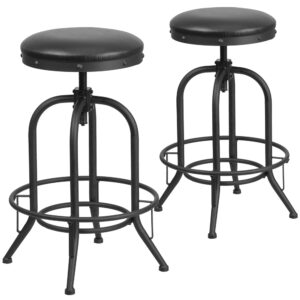 This rustic style stool will add a modern industrial appearance to your home or work space. This stool boosts an upholstered seat and a stylish
